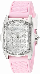 Invicta Lupah Quartz Analog Crystal Pave Dial Crystal bezel Pink Silicone Watch # 22117 (Women Watch)