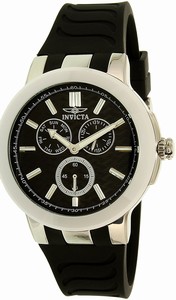 Invicta Quartz Multifunction Dial Ceramic Bezel Black Silicone Watch # 22207 (Men Watch)