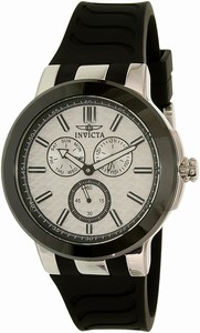 Invicta Quartz Multifunction Dial Ceramic Bezel Black Silicone Watch # 22208 (Men Watch)