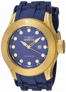 Invicta Blue Dial Uni-directional Rotating Yellow Gold-plated Band Watch #22244 (Men Watch)