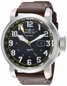 Invicta Quartz Analog GMT Date Brown Leather Watch # 22250 (Men Watch)