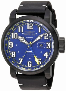 Invicta Aviator Quartz Blue Dial Date Black Leather Watch # 22254 (Men Watch)