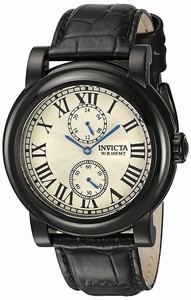 Invicta Antique Silver Dial Fixed Black Ion-plated Band Watch #22257 (Men Watch)