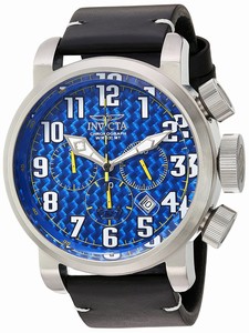 Invicta Aviator Quartz Blue Dial Chronograph Date Black Leather Watch # 22262 (Men Watch)