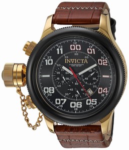Invicta Russian Diver Black Dial Chronograph Date Brown Leather Watch # 22291 (Men Watch)