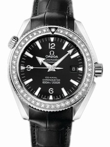 Omega 42mm Automatic Chronometer Planet Ocean Black Dial Stainless Steel Case, Diamonds With Black Leather Strap Watch #222.18.42.20.01.001 (Women Watch)