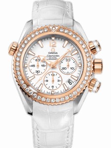 Omega 37.5 Automatic Chronometer Planet Ocean Chrono White Dial Rose Gold Case, Diamonds With White Leather Strap Watch #222.28.38.50.04.001 (Women Watch)