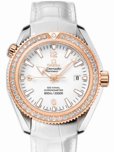 Omega 42mm Automatic Chronometer Planet Ocean White Dial Rose Gold Case, Diamonds With White Leather Strap Watch #222.28.42.20.04.001 (Women Watch)