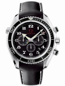 Omega 45.5mm Automatic Chronometer Olympic Timeless Black Dial Stainless Steel Case With Black Leather Strap Watch #222.32.46.50.01.001 (Men Watch)