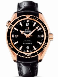 Omega 42mm Automatic Chronometer Planet Ocean Black Dial Rose Gold Case With Black Leather Strap Watch #222.63.42.20.01.001 (Men Watch)