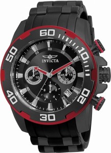 Invicta Pro Diver Quartz Chronograph Date Black Silicone Watch# 22310 (Men Watch)