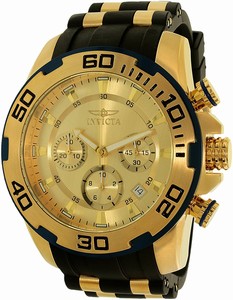 Invicta Gold Dial Uni-directional Rotating Blue With A Gold-plated Band Watch #22345 (Men Watch)