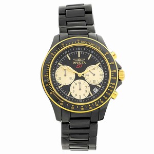 Invicta Black Dial Fixed Gold-plated With Black Ceramic Inlay Band Watch #22387 (Men Watch)