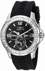 Invicta Angel Quartz Day Date Crystal Bezel Black Silicone Watch # 22469 (Women Watch)