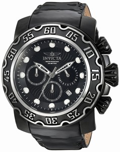 Invicta Lupah Quartz Chronograph Black Leather Watch # 22485 (Men Watch)