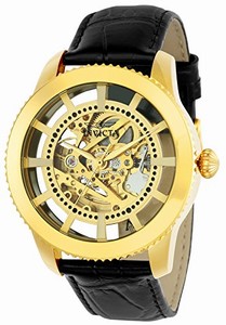 Invicta Vintage Automatic Skeleton Dial Black Leather Watch # 22571 (Men Watch)