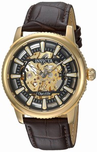 Invicta Object D Art Automatic Skeleton Dial Brown Leather Watch # 22611 (Men Watch)