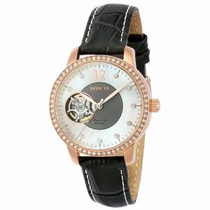 Invicta Object D Art Automatic Mother of Pearl Crystal Bezel Grey Leather Watch # 22623 (Women Watch)