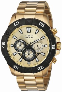 Invicta Pro Diver Gold Dial Chronograph Gold Tone Stainless Steel Watch # 22789 (Men Watch)