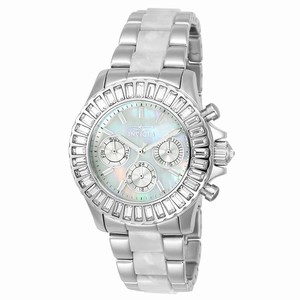 Invicta Mother-of-pearl Dial Fixed Stainless Steel Set With Baguette Crystals Band Watch #22968 (Women Watch)