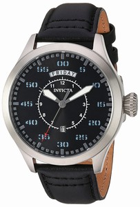 Invicta Aviator Quartz Analog Day Date Black Leather Watch # 22972 (Men Watch)