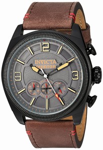 Invicta Aviator Grey Dial Chronograph Brown Leather Watch # 22988 (Men Watch)