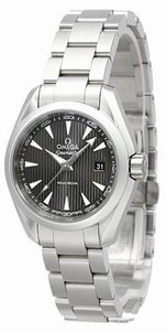 Omega Seamaster Quartz Brushed And Polished Stainless Steel Teck-grey Guilloche With Date At 3 Dial Brushed Stainless Steel Band Watch #231.10.30.60.06.001 (Women Watch)