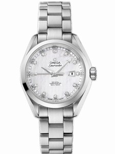 Omega 34mm Automatic Chronometer Aqua Terra White Mother Of Pearl Dial Stainless Steel Case, Diamonds With Stainless Steel Bracelet Watch #231.10.34.20.55.001 (Women Watch)
