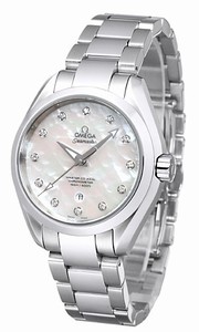 Omega Seamaster Aqua Terra Co-Axial Automatic Chronometer White Mother of Pearl Diamond Dial Date Stainless Steel Watch# 231.10.34.20.55.002 (Women Watch)