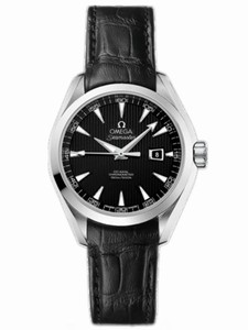 Omega 34mm Automatic Chronometer Aqua Terra Black Dial Stainless Steel Case With Black Leather Strap Watch #231.13.34.20.01.001 (Women Watch)