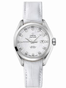 Omega 34mm Automatic Chronometer Aqua Terra White Mother Of Pearl Dial Stainless Steel Case, Diamonds With White Leather Strap Watch #231.13.34.20.55.001 (Women Watch)