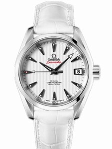 Omega 38.5mm Automatic Chronometer Aqua Terra Mid Size White Dial Stainless Steel Case With White Leather Strap Watch #231.13.39.21.54.001 (Men Watch)