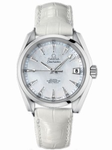 Omega 38.5mm Automatic Chronometer Aqua Terra Mid Size Teak White Mother Of Pearl Dial Stainless Steel Case With White Leather Strap Watch #231.13.39.21.55.001 (Men Watch)