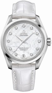 Omega Seamaster Aqua Terra Master Co-Axial Automatic Chronometer White Mother of Pearl Diamond Dial White Leather (38.5mm) Watch# 231.13.39.21.55.002 (Women Watch)