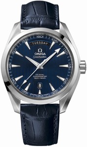 Omega Seamaster Aqua Terra Co-Axial Automatic Chronometer Day Date Blue Leather Watch# 231.13.42.22.03.001 (Men Watch)