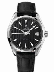 Omega 43mm Automatic Chronometer Aqua Terra 150M GMT Black Dial Stainless Steel Case With Black Leather Strap Watch #231.13.43.22.01.001 (Men Watch)