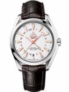 Omega 43mm Automatic Chronometer Aqua Terra 150M GMT Silver Dial Stainless Steel Case With Brown Leather Strap Watch #231.13.43.22.02.004 (Men Watch)