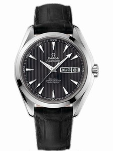 Omega 43mm Automatic Chronometer Aqua Terra Annual Calendar Teak Gray Dial Stainless Steel Case With Black Leather Strap Watch #231.13.43.22.06.001 (Men Watch)