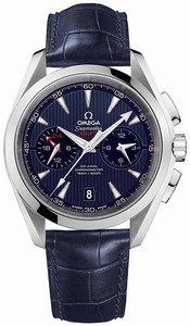 Omega Seamaster Aqua Terra Co-Axial Chronometer GMT Chronograph Blue Leather Watch# 231.13.43.52.03.001 (Men Watch)