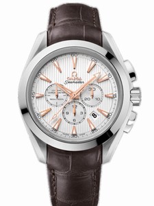 Omega 44mm Automatic Chronometer Aqua Terra Chronograph Silver Dial Stainless Steel Case With Brown Leather Strap Watch #231.13.44.50.02.001 (Men Watch)