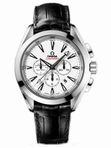 Omega 44mm Automatic Chronometer Aqua Terra Chronograph White Dial Stainless Steel Case With Black Leather Strap Watch #231.13.44.50.04.001 (Men Watch)