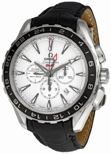 Omega 44mm Automatic Chronometer Aqua Terra Chronograph White Stainless Steel Case With Black Leather Strap Watch #231.13.44.52.04.001 (Men Watch)