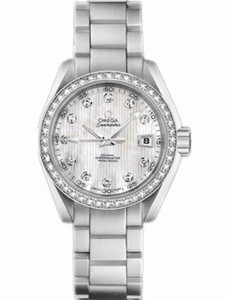 Omega 30mm Automatic Chronometer Aqua Terra Jewellery Teak White Mother Of Pearl Dial Stainless Steel Case, Diamonds With Stainless Steel Bracelet Watch #231.15.30.20.55.001 (Women Watch)