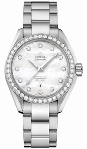 Omega Seamaster Aqua Terra Master Co-Axial Chronometer White Mother of Pearl Diamond Dial Date Diamond Bezel Stainless Steel Watch# 231.15.34.20.55.002 (Women Watch)