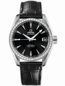 Omega 38.5mm Automatic Chronometer Aqua Terra Jewellery Black Dial Stainless Steel Case, Diamonds With Black Leather Strap Watch #231.18.39.21.51.001 (Men Watch)