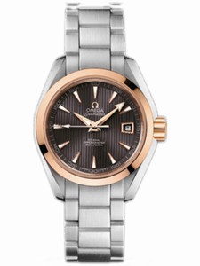 Omega 30mm Automatic Chronometer Aqua Terra Teak Gray Dial Rose Gold Case With Stainless Steel Bracelet Watch #231.20.30.20.06.003 (Women Watch)
