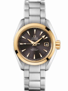 Omega 30mm Automatic Chronometer Aqua Terra Teak Gray Dial Yellow Gold Case With Stainless Steel Bracelet Watch #231.20.30.20.06.004 (Women Watch)