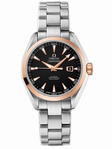 Omega 34mm Automatic Chronometer Aqua Terra Black Dial Rose Gold Case With Stainless Steel Bracelet Watch #231.20.34.20.01.003 (Women Watch)