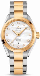 Omega Seamaster Aqua Terra Master Co-Axial Automatic White Mother of Pearl Diamond Dial 18k Yellow Gold and Stainless Steel Bracelet Watch# 231.20.34.20.55.002 (Women Watch)