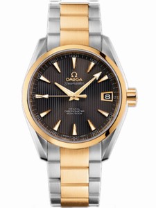Omega 38.5mm Automatic Chronometer Aqua Terra Mid Size Teak Gray Dial Yellow Gold Case With Yellow Gold And Stainless Steel Bracelet Watch #231.20.39.21.06.002 (Men Watch)